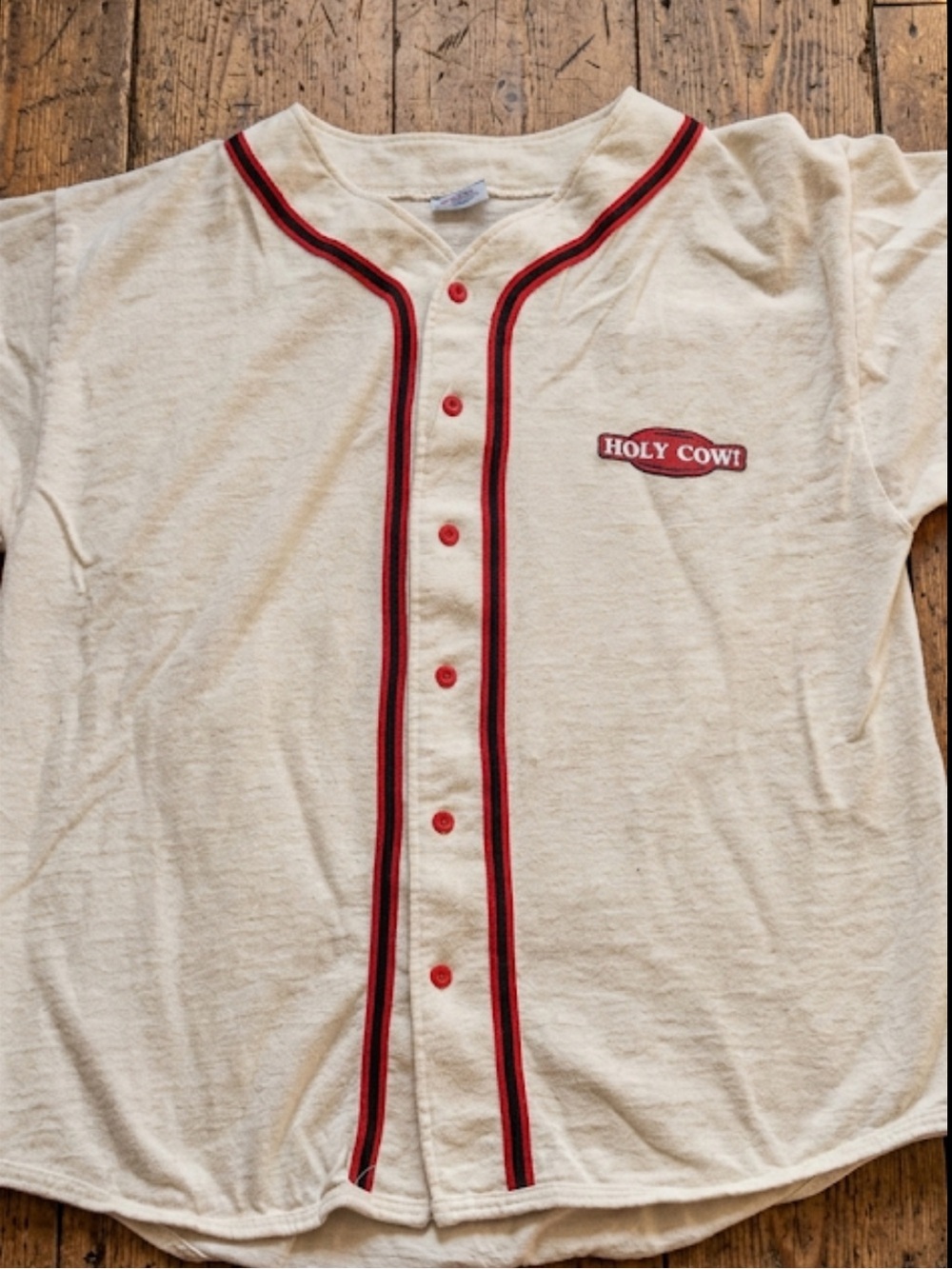 Holy Cow Vintage White & Red Baseball-Style Jersey Shirt